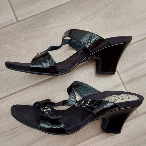 Helle Comfort Black Patent Buckle T-Strap Mule Sandal.  Size 9 - Picture 4 of 7